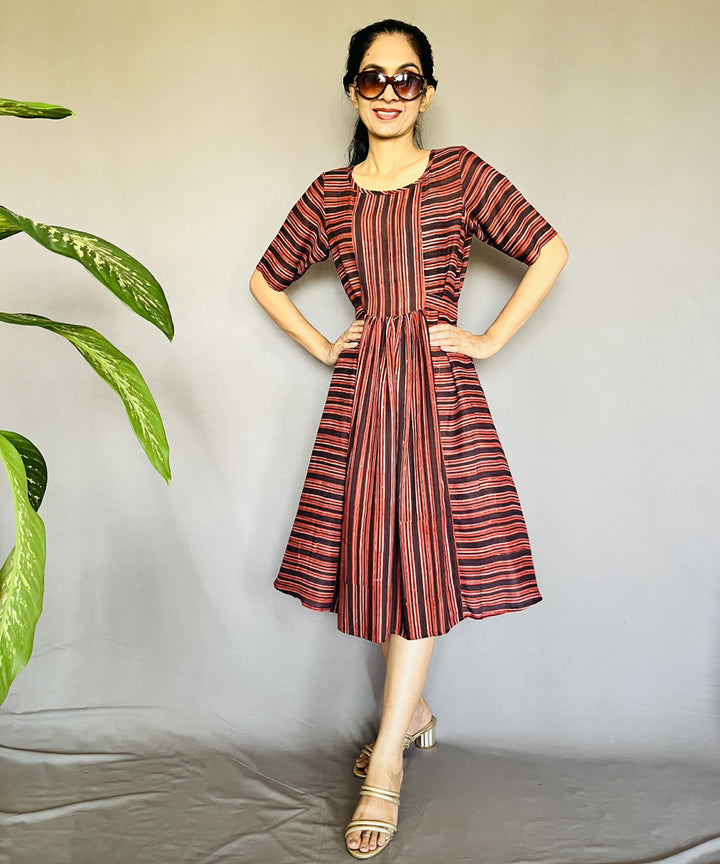 Multicolor hand block printed ajrakh modal silk dress