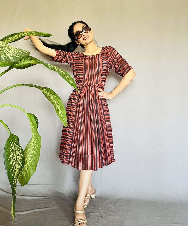 Multicolor hand block printed ajrakh modal silk dress