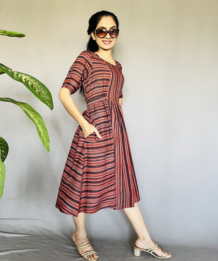 Multicolor hand block printed ajrakh modal silk dress