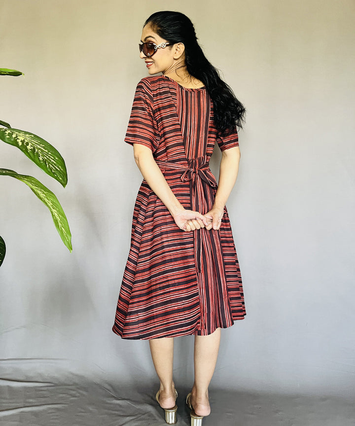 Multicolor hand block printed ajrakh modal silk dress