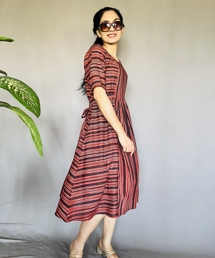 Multicolor hand block printed ajrakh modal silk dress