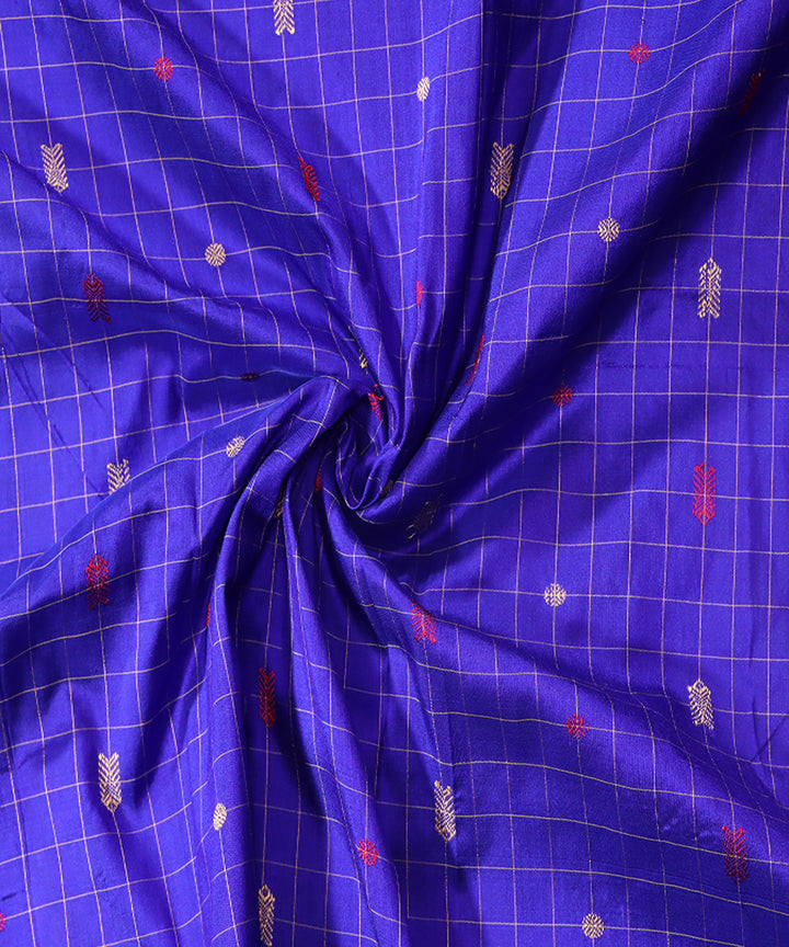 Navy blue checked handwoven silk bomkai fabric
