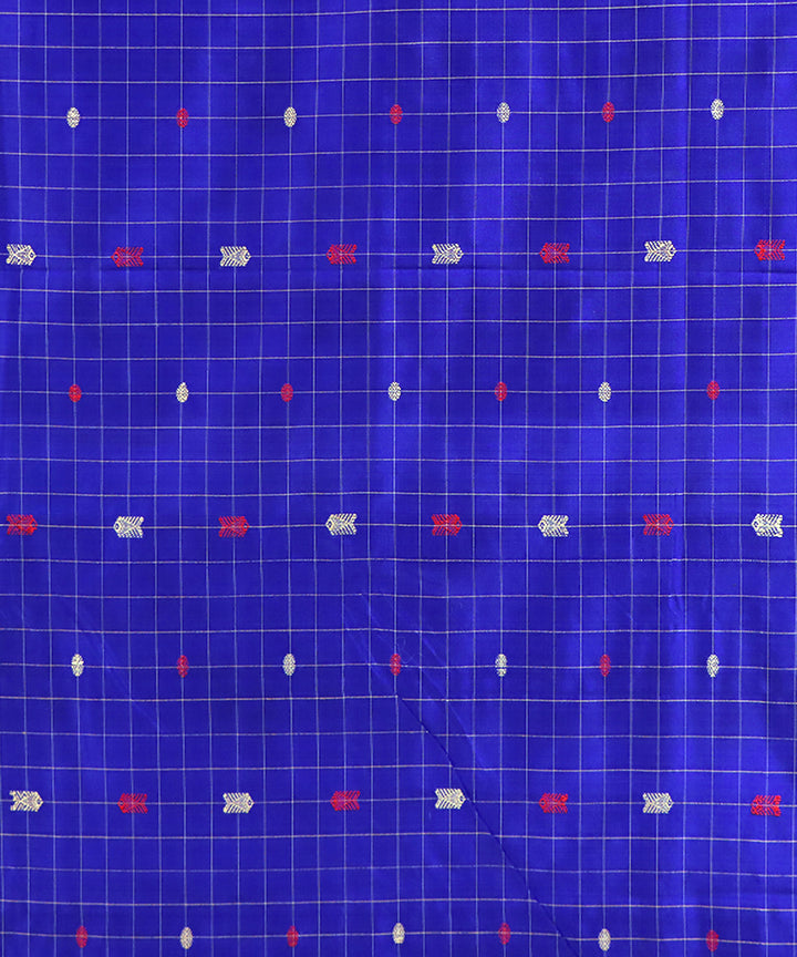 Navy blue checked handwoven silk bomkai fabric