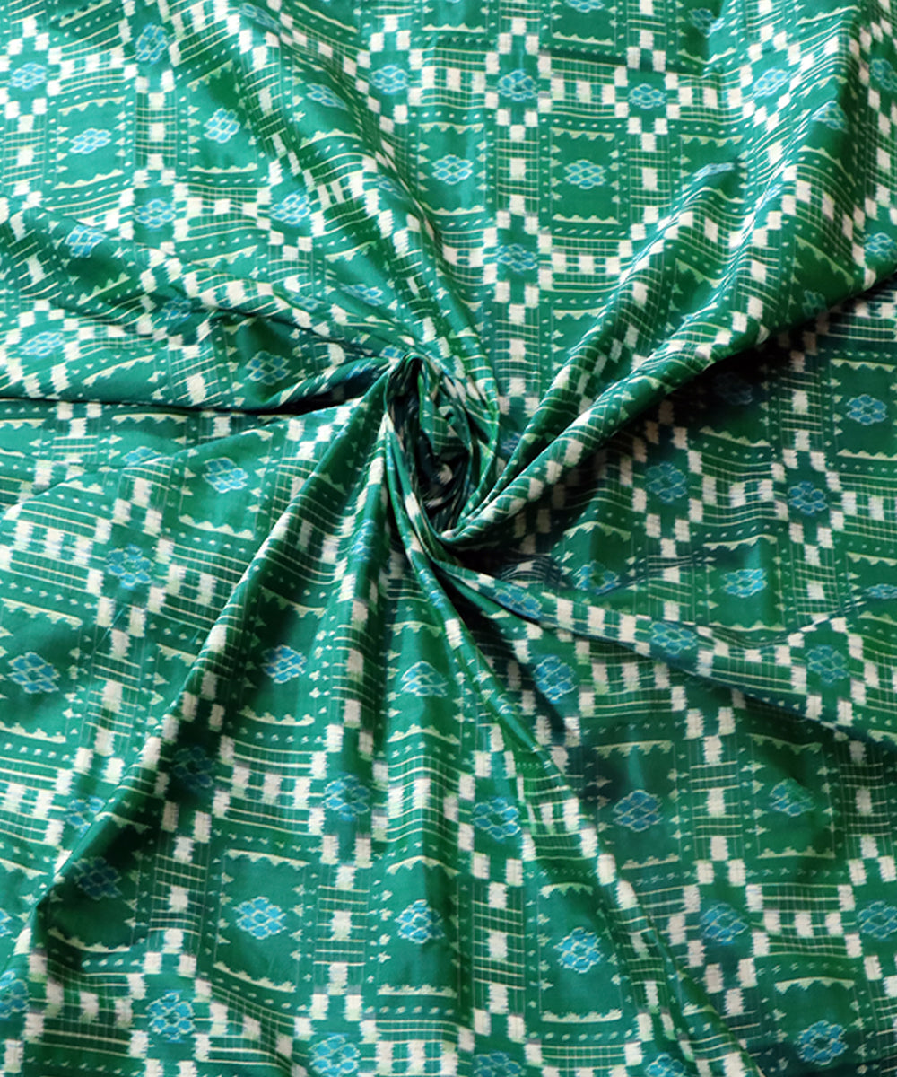 Dark green white handwoven silk sambalpuri fabric
