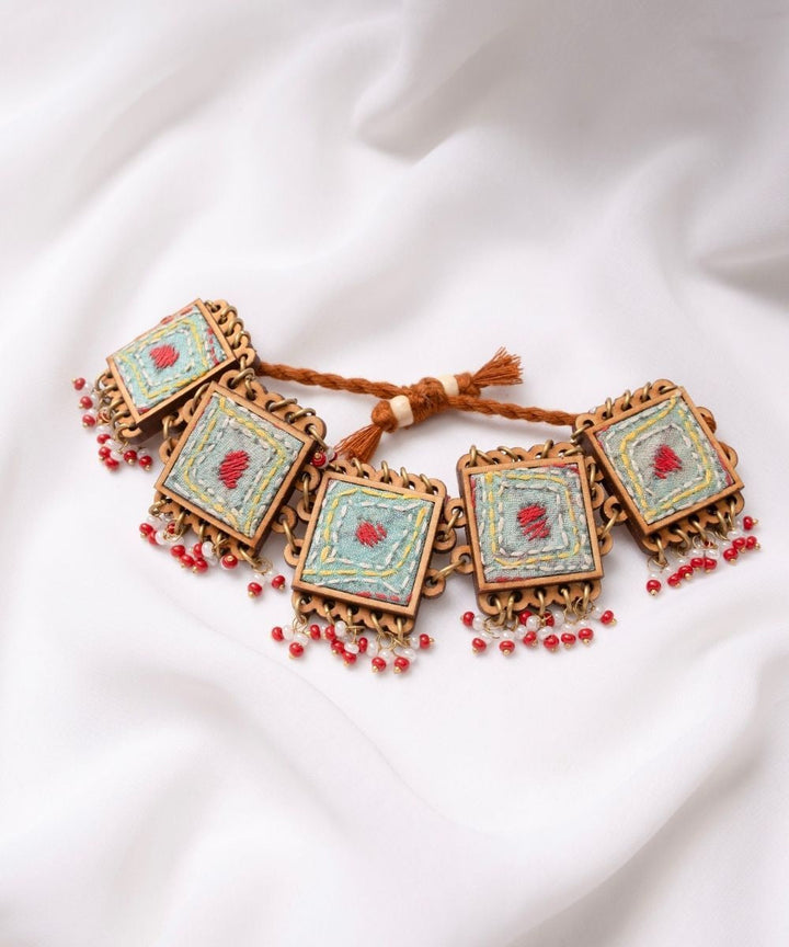 Columbia blue kanth repurposed silk fabric and wood earrings