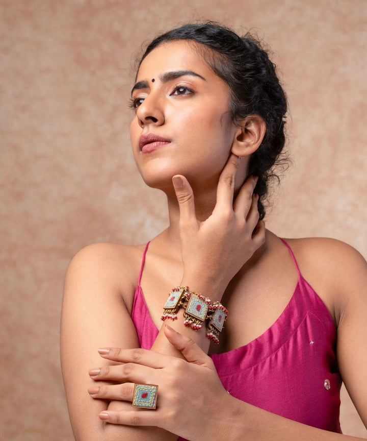 Columbia blue kanth repurposed silk fabric and wood earrings