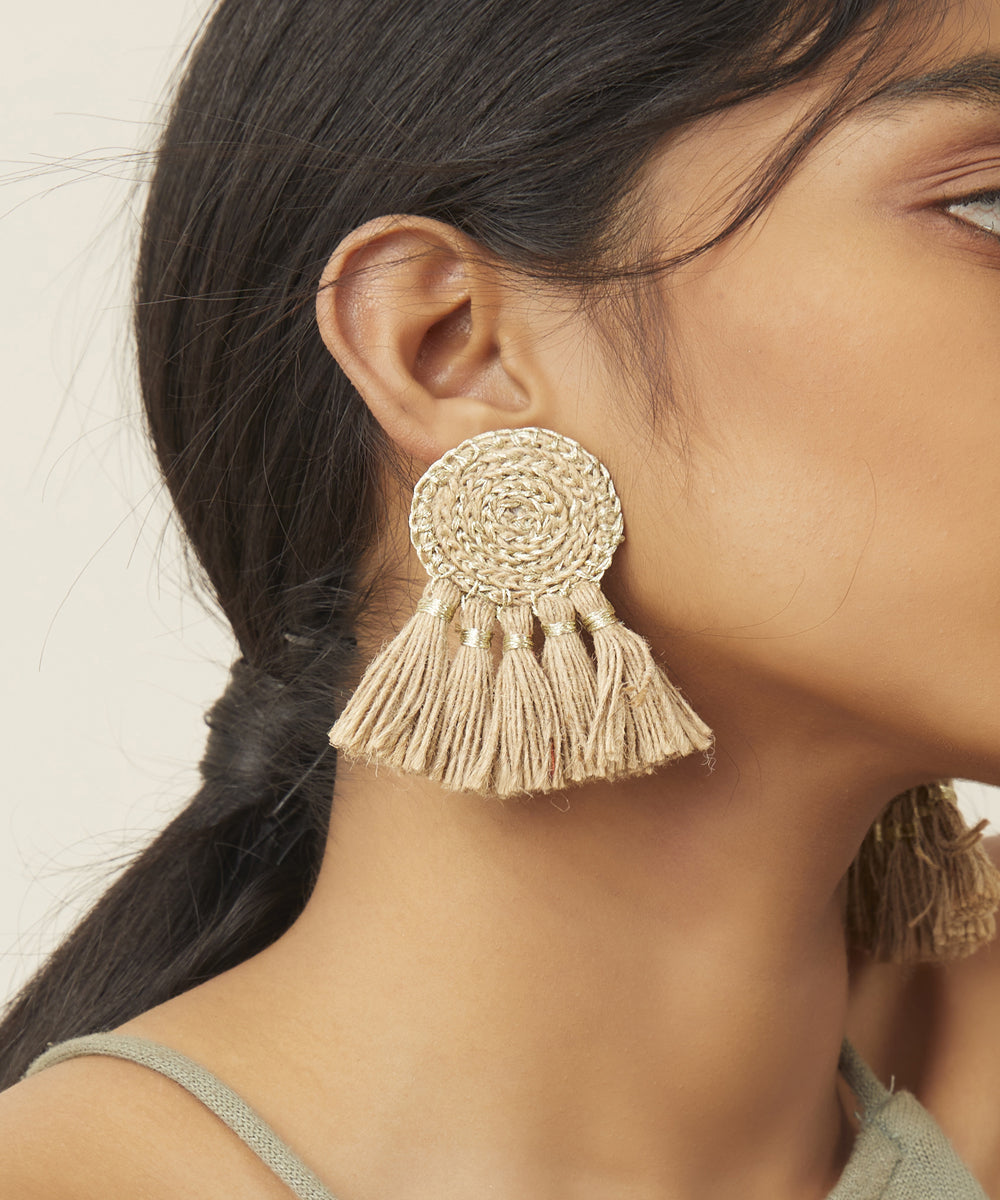 Jute tassel handcrafted earring