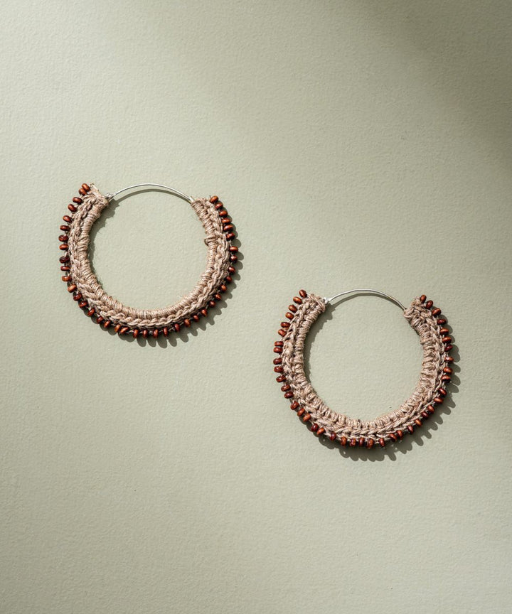 Beige hand crochet jute and bead hoops