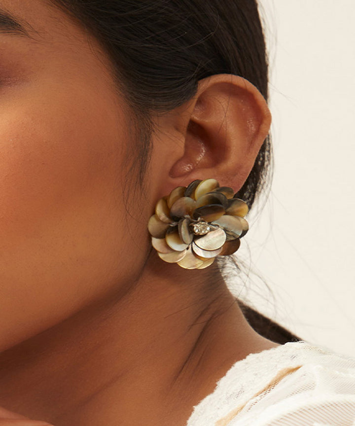 Sea secrets grey floral handcrafted mother of pearl stud
