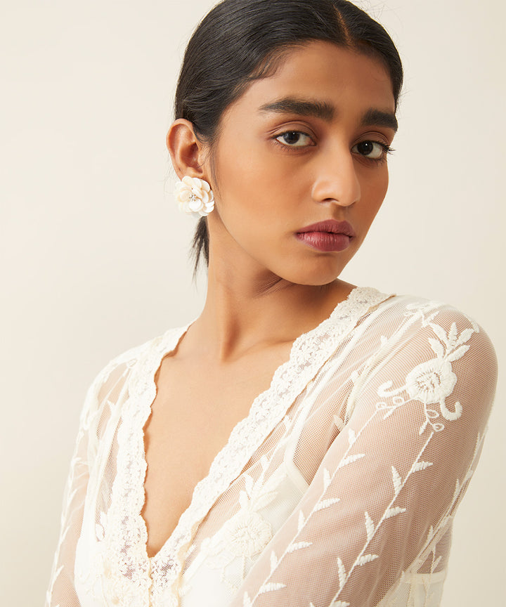 Sea secrets floral handcrafted mother of pearl stud