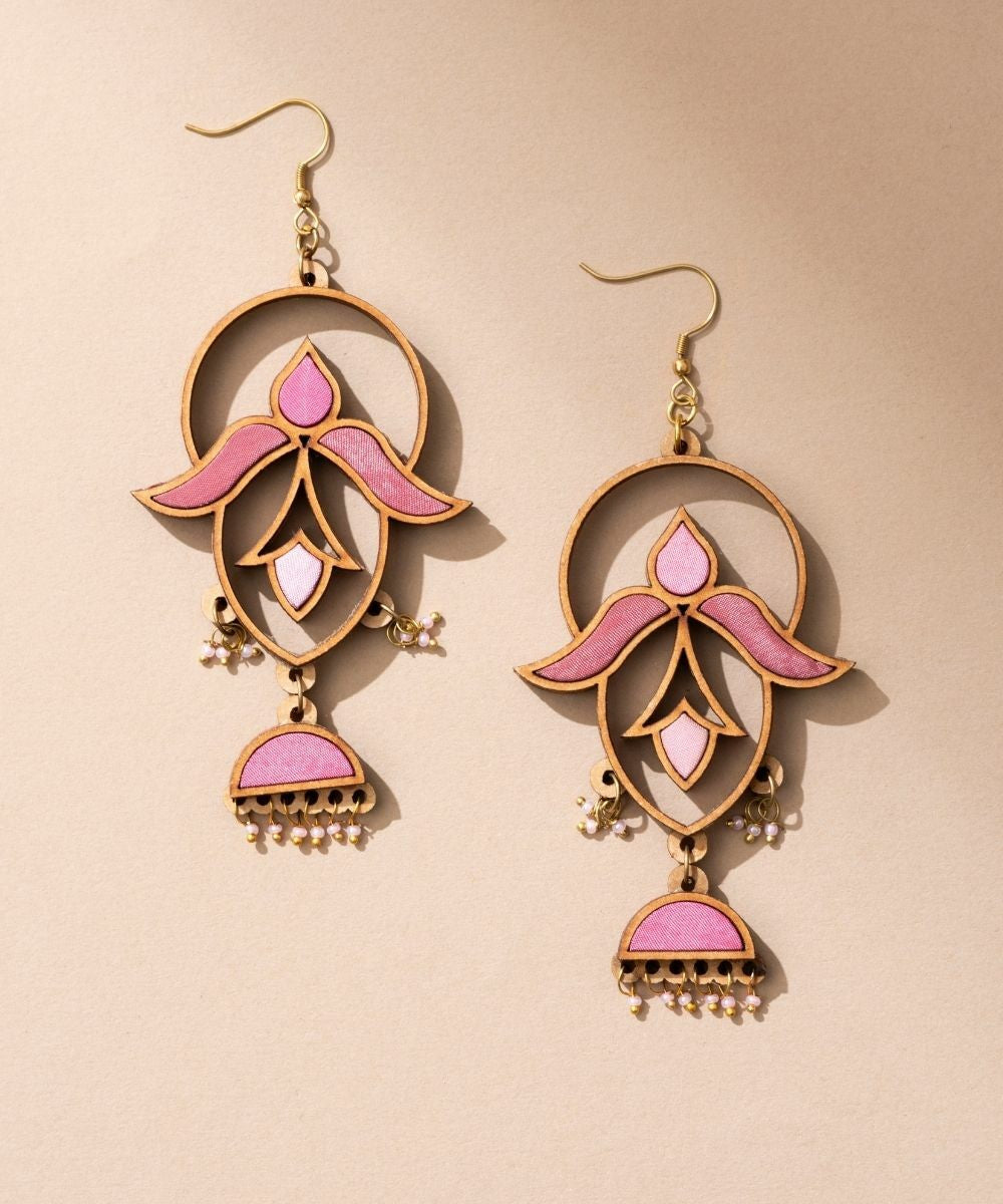 Shades pink festive upcycled fabric repurposed wood elaborate danglers
