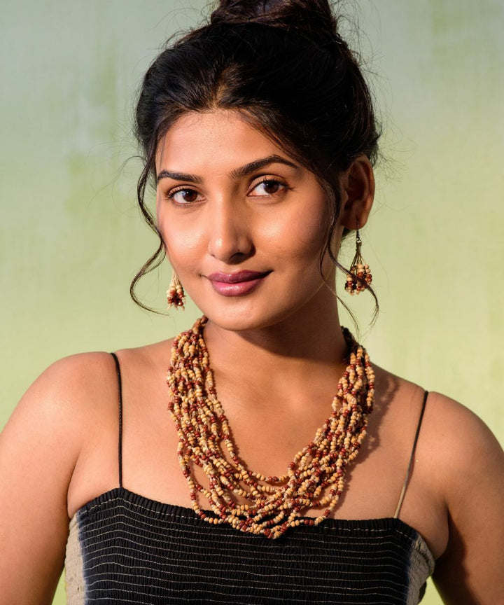 Multicolor eco chic jute and wooden beads tassel earrings