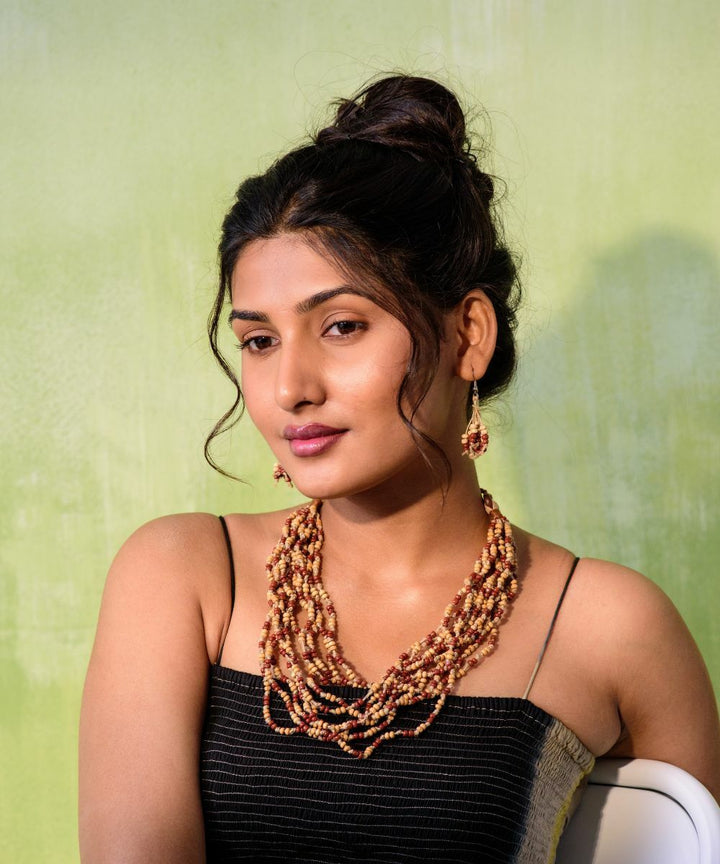 Multicolor eco chic jute and wooden beads tassel earrings