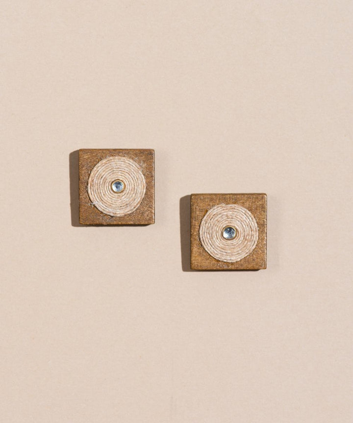 Brown handmade square wooden block studs