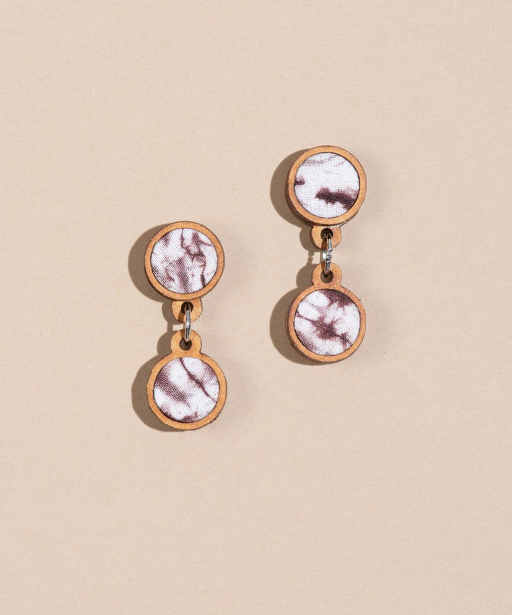 Brown handcrafted tie dye repurposed wood fabric earring