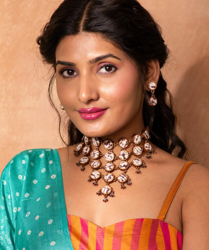 Brown handcrafted tie dye repurposed wood fabric earring