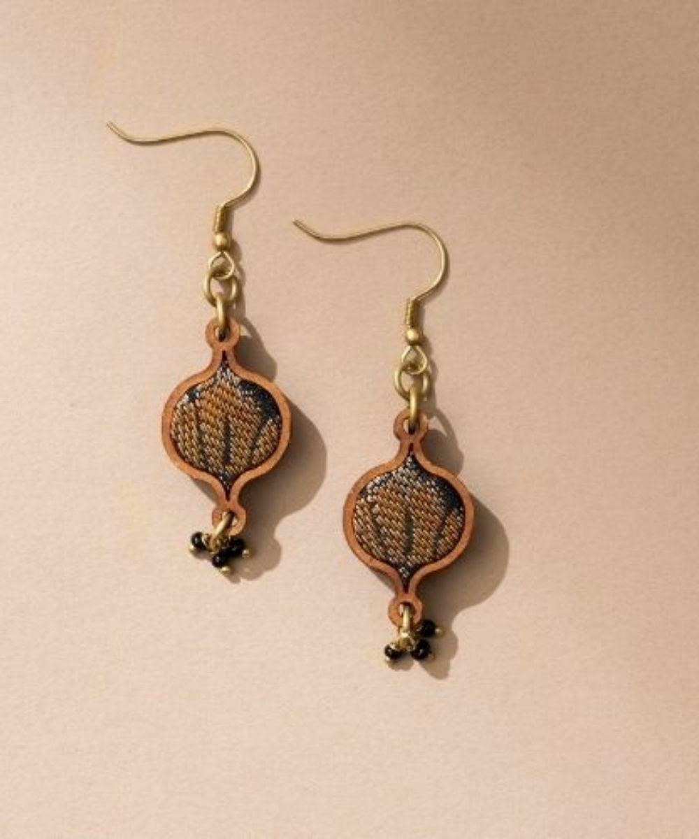 Multicolor handmade festive upcycled fabric repurposed wood earrings