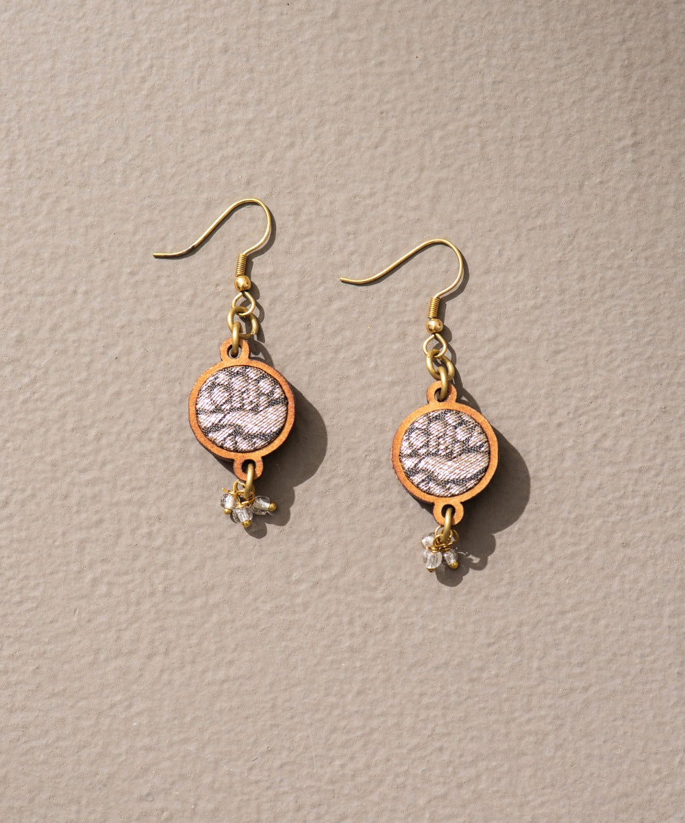 Brocade festive upcycled fabric wood earrings