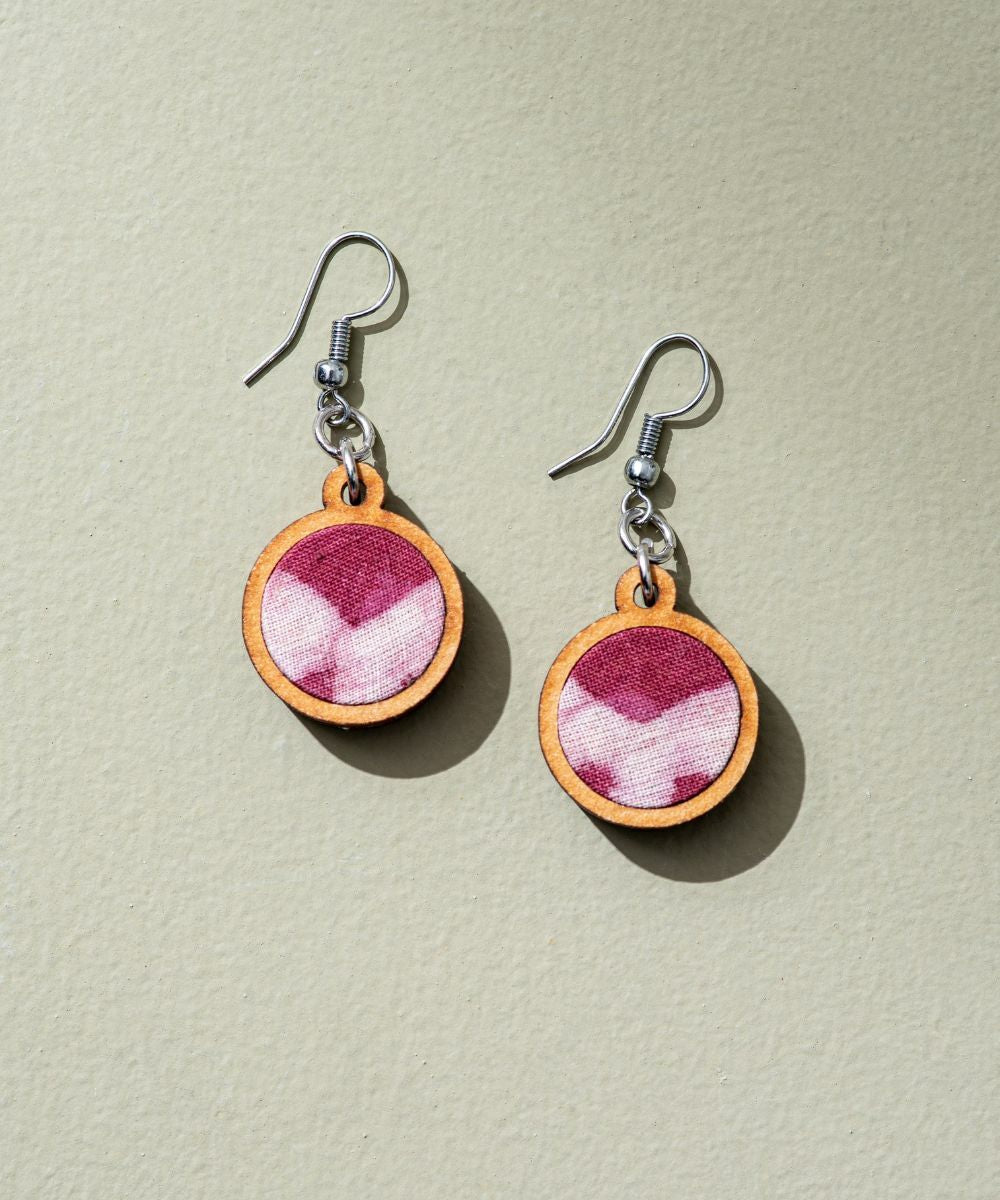 Pink fabric repurposed wood earrings