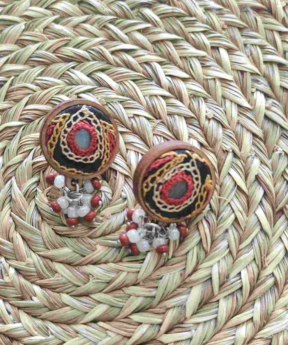 Minimal orange hand embroidered earrings