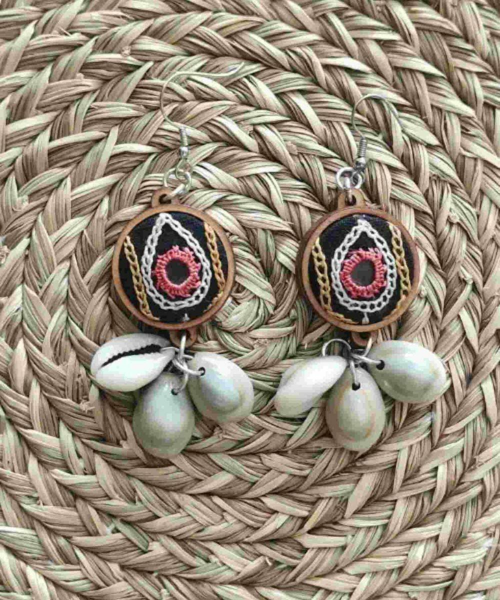 Pink hand embroidered danglers