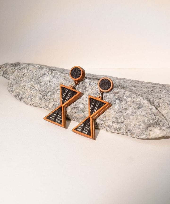 Black worli inspired repurposed fabric and wood earrings
