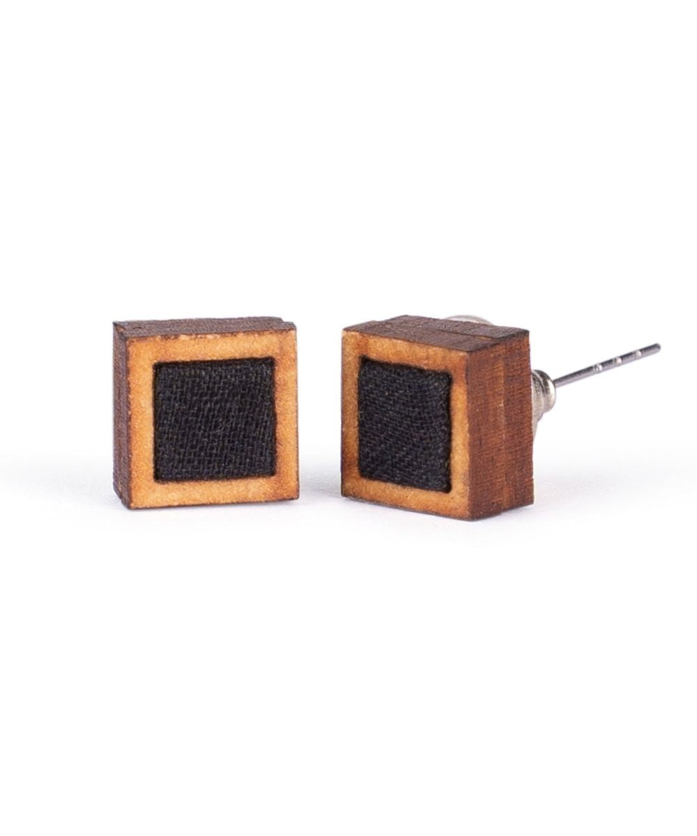 Black square repurposed fabric and wood studs