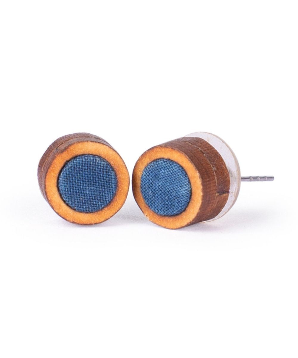 Blue round repurposed fabric and wood studs