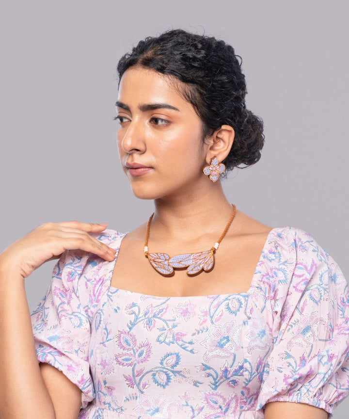 Purple bloom handmade repurposed fabric wood flower studs