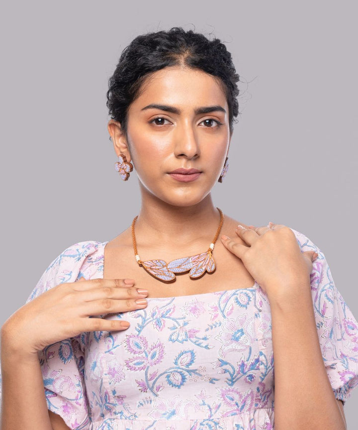 Purple bloom handmade repurposed fabric wood flower studs