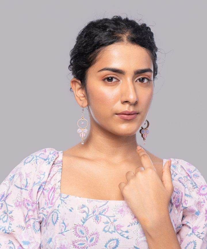 Purple foral handmade repurposed fabric wood round danglers