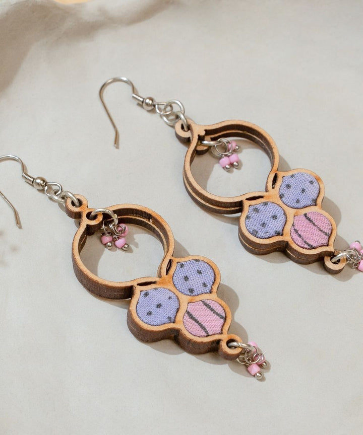 Purple foral handmade repurposed fabric wood round danglers