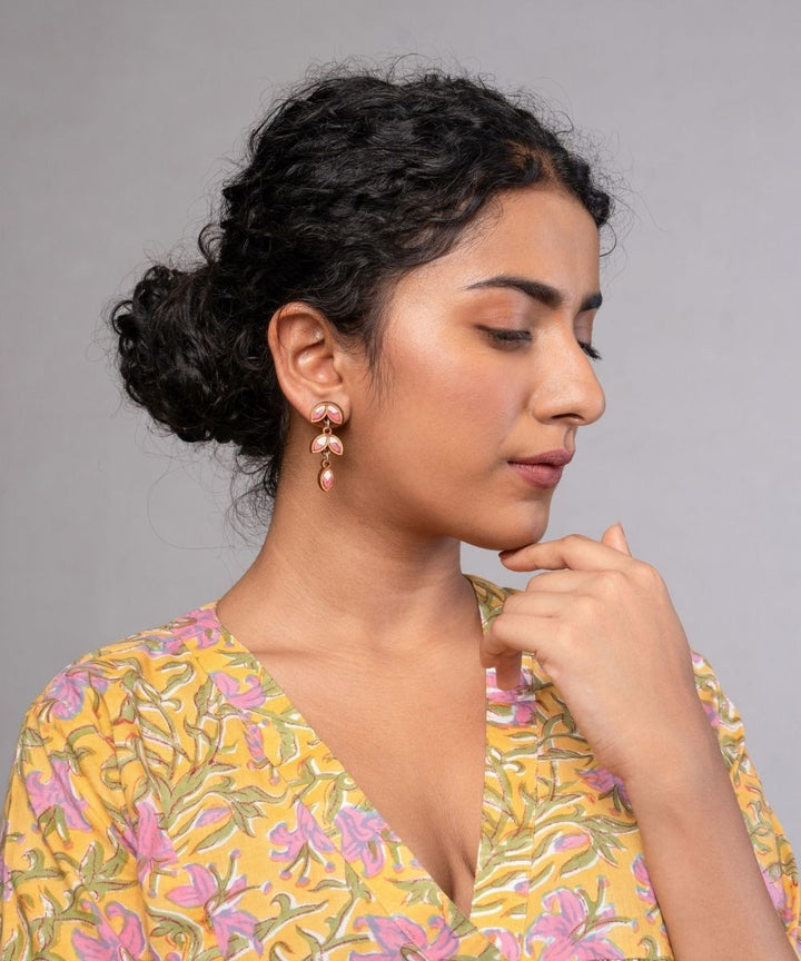 Pink white bloom handmade repurposed fabric wood leaf dangler