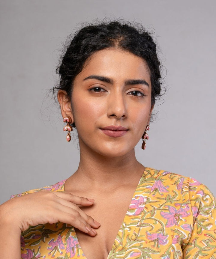 Pink white bloom handmade repurposed fabric wood leaf dangler