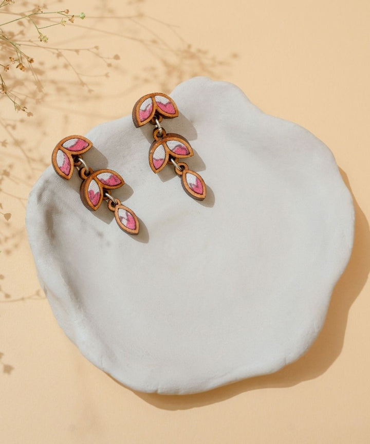 Pink white bloom handmade repurposed fabric wood leaf dangler