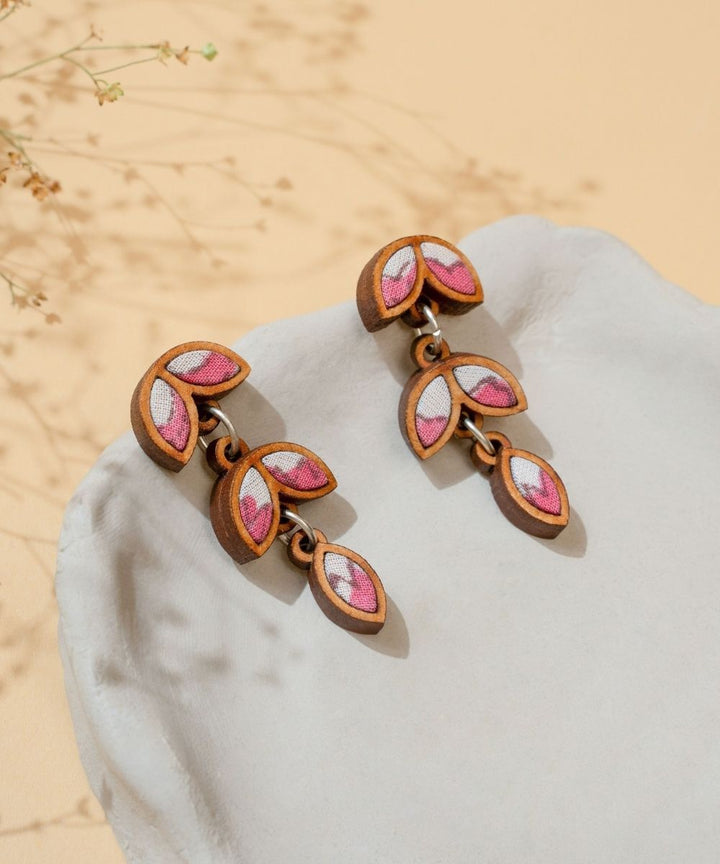 Pink white bloom handmade repurposed fabric wood leaf dangler