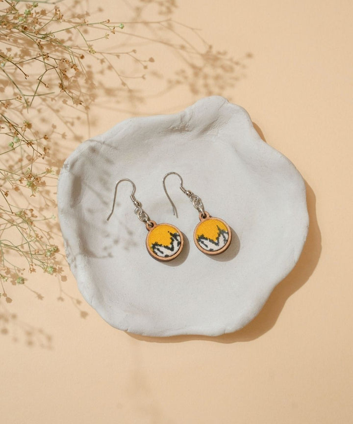 Yellow handmade repurposed fabric wood danglers