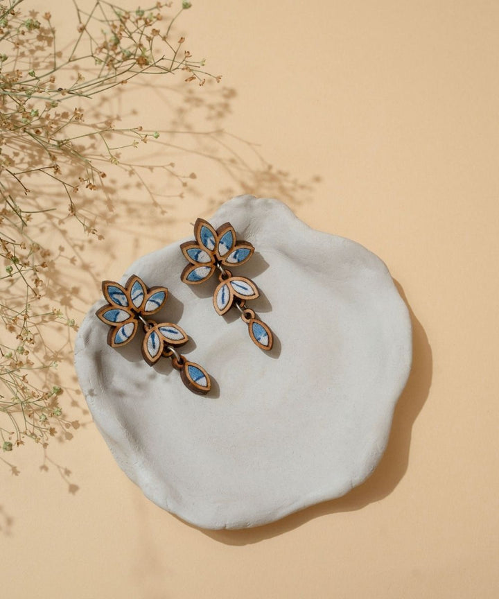 Blue white handmade bloom repurposed fabric wood leaf dangler