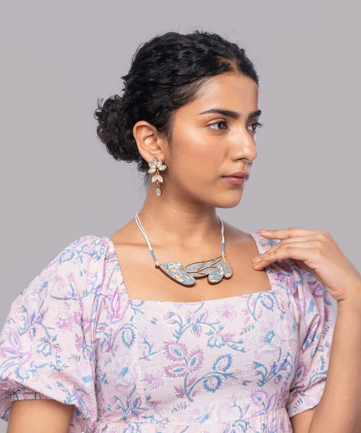 Blue white handmade bloom repurposed fabric wood leaf dangler