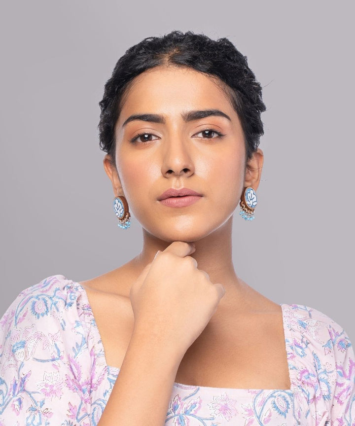 Blue handmade repurposed fabric wood round studs