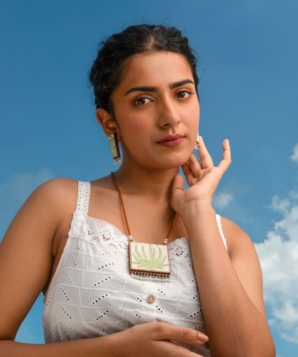 Green handmade repurposed fabric wood studs