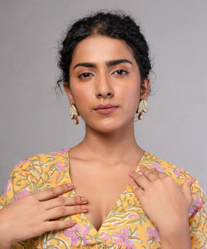 Green bloom handmade repurposed fabric wood studs