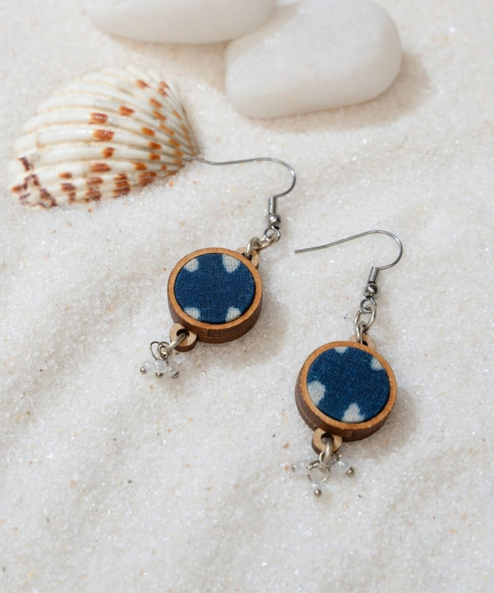 Indigo blue handmade fabric repurposed wood danglers