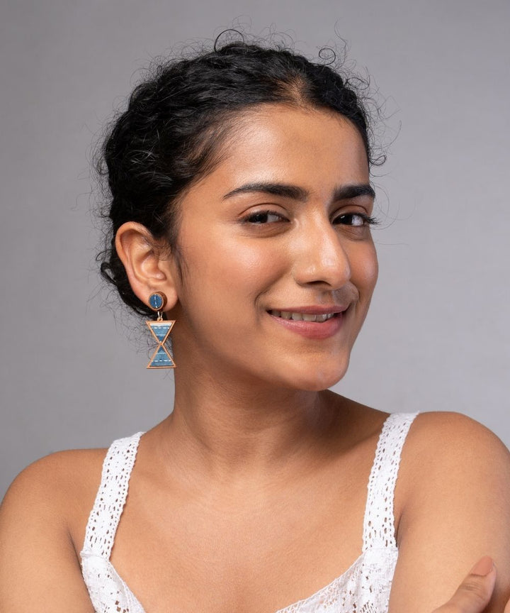 Indigo blue warli Inspired handmade repurposed fabric wood earrings