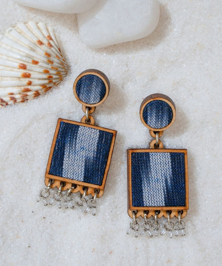 Blue ikat fabric and repurposed wood square danglers