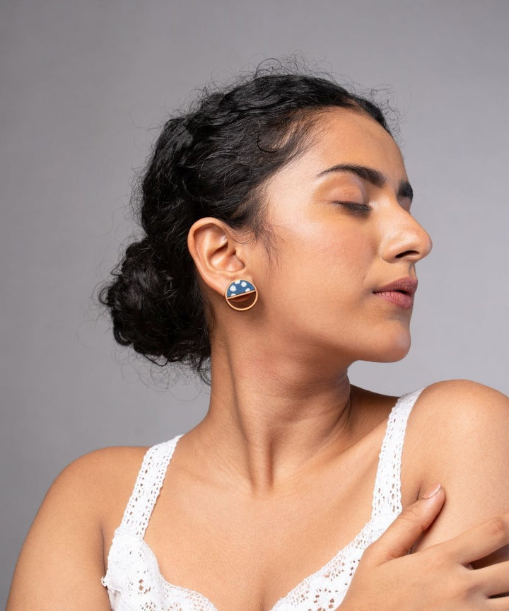 Indigo blue handmade repurposed fabric wood stud