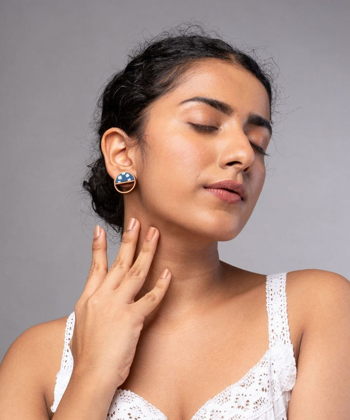 Indigo blue handmade repurposed fabric wood stud