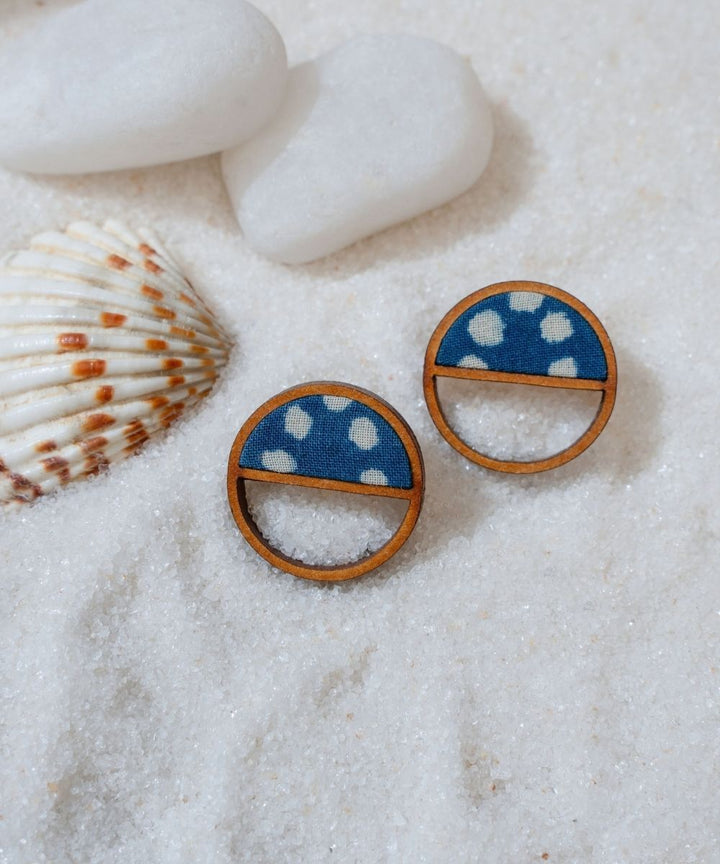 Indigo blue handmade repurposed fabric wood stud