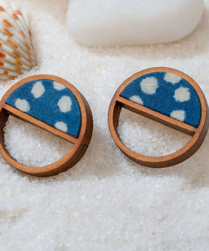 Indigo blue handmade repurposed fabric wood stud