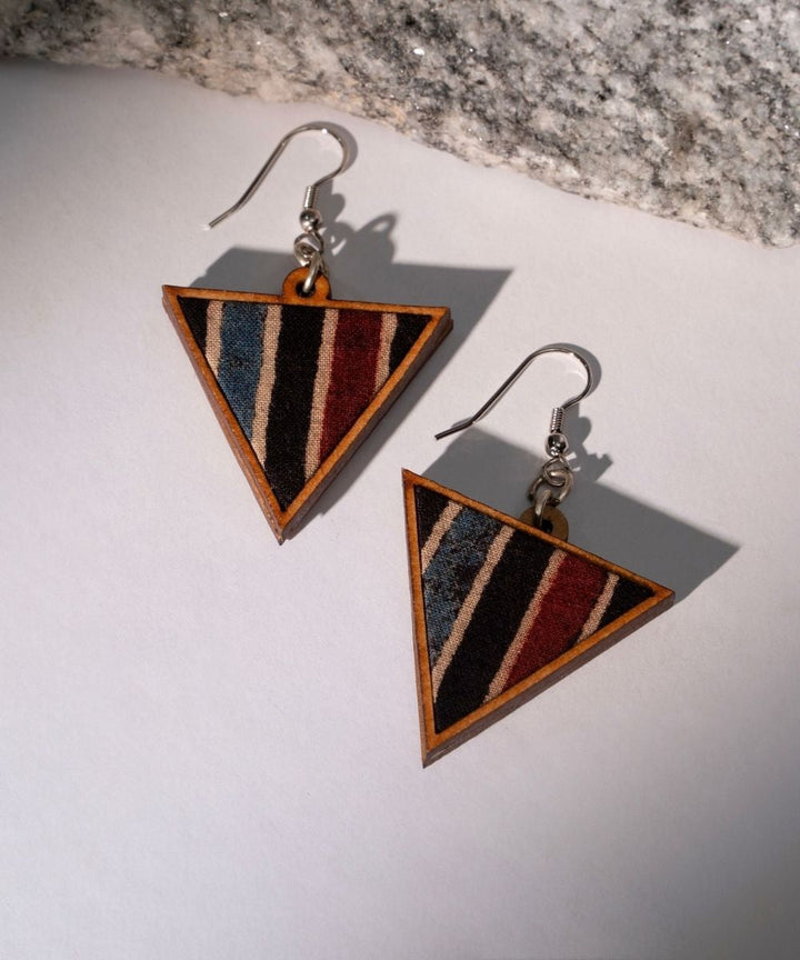 Multicolor ajrakh repurposed fabric and wood triangular dangler